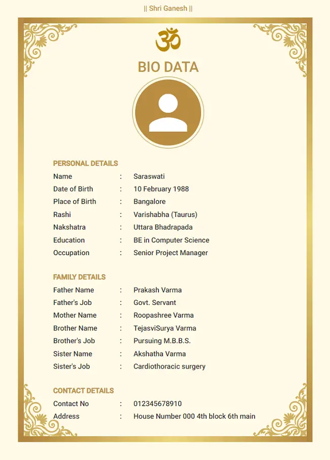 Tamil marriage biodata sample